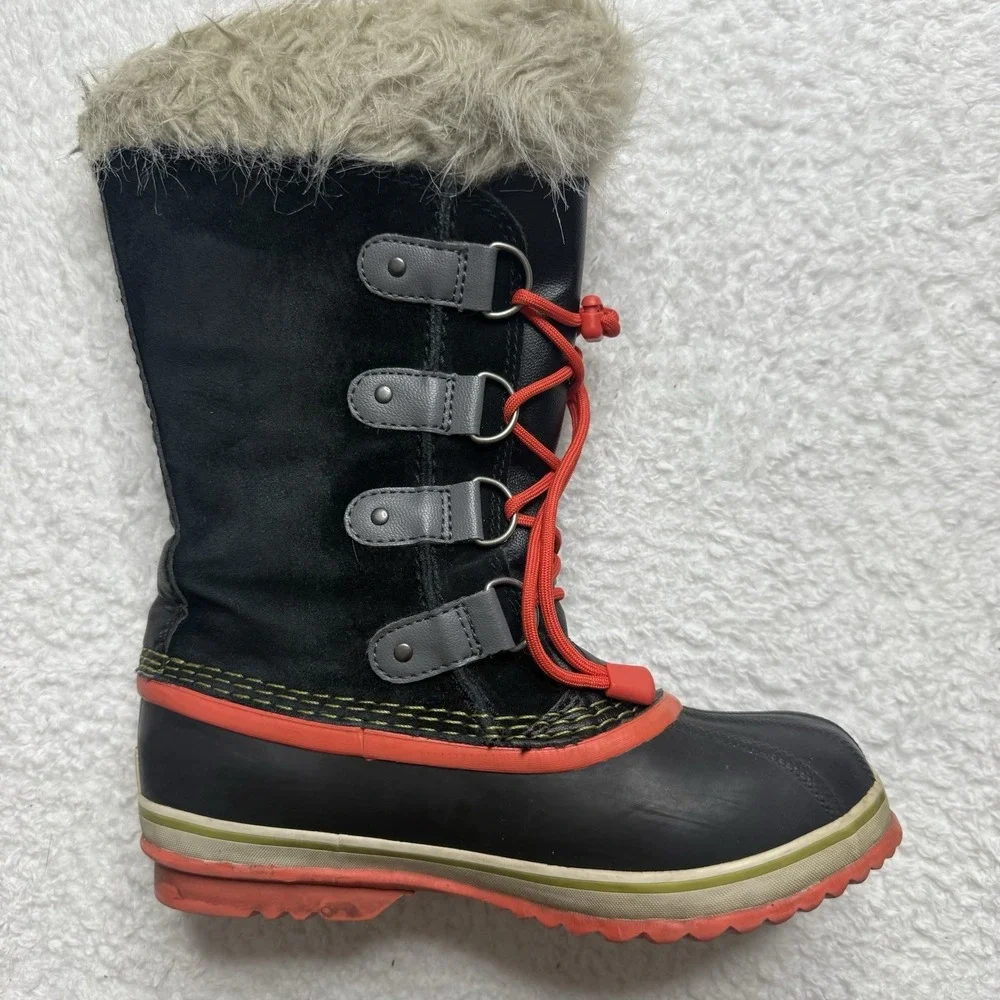 Sorel Joan of Artic Waterproof Boots Orange Black Faux Fur size‎ 5 Youth/ 7 WMN